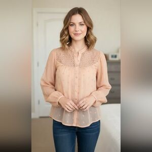 💣 5 For $20 Lucky Brand Pink Relaxed Blouse with Mandarin Collar